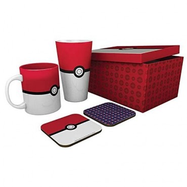 Set Regalo Pokémon Pokeball Taza 285 ml + Vaso XL 500 ml + 2 Posavasos + Caja Contenedora 