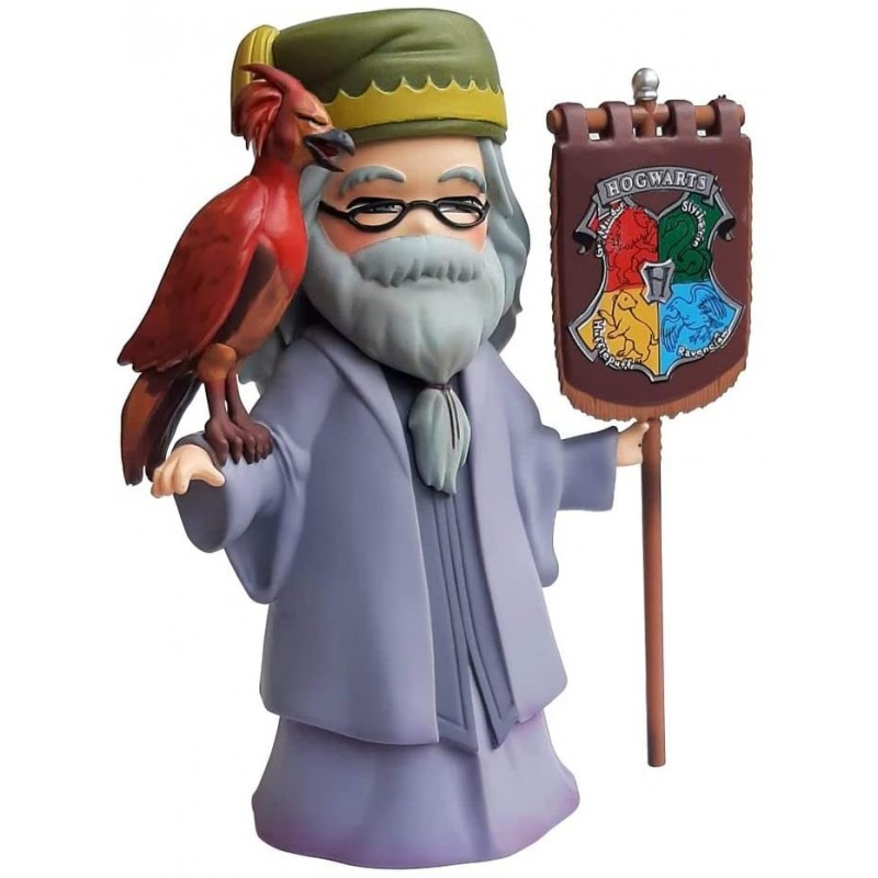 Figura Dumbledore con Fénix Fawkes y Estandarte Hogwarts 15 cms