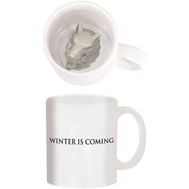 Taza Casa Stark Juego de Tronos GOT Cerámica con Lobo Esculpido en el Interior 320 mls