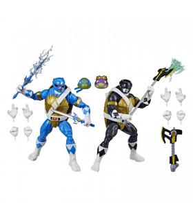 Pack Figuras Power Rangers X Teenage Mutant Ninja Turtles Morphed Donatello Negro y Morphed Leonardo Azul Articuladas 15 cms