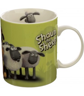 Taza La Oveja Shaun Rebaño Sobre Fondo Verde Porcelana 350 mls