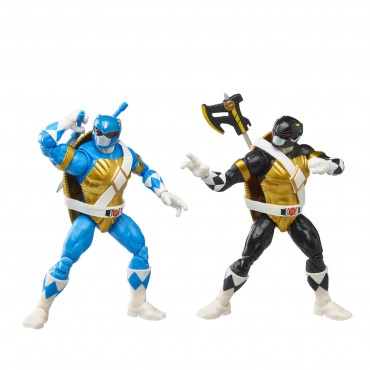 Pack Figuras Power Rangers X Teenage Mutant Ninja Turtles Morphed Donatello Negro y Morphed Leonardo Azul Articuladas 15 cms