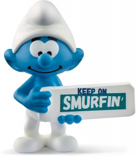 Figura Pitufo Con Cartel "Keep On Smurfin"  5,5 cms
