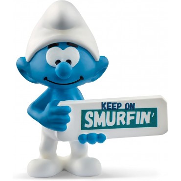 Figura Pitufo Con Cartel "Keep On Smurfin"  5,5 cms