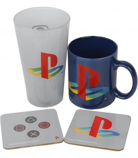 Set Regalo Play Station Taza 320 mls + Vaso Cristal 400 mls + 2 Posavasos