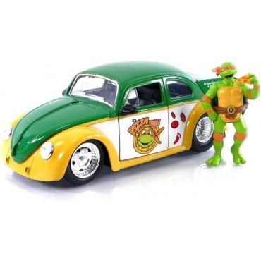 Réplica Escarabajo Volkswagen Drag Beetle 1959 Y Figura Michelangelo Las Tortugas Ninja Teenage Mutant Ninja Turtles 17 cms