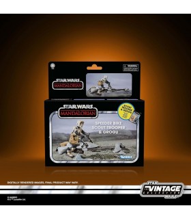 Set Figuras Speeder Bike Scout Trooper Y Grogu The Mandalorian Star Wars Articuladas 9,5 cms