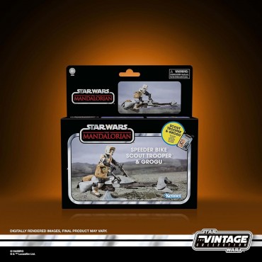 Set Figuras Speeder Bike Scout Trooper Y Grogu The Mandalorian Star Wars Articuladas 9,5 cms