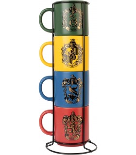Set De 4 Tazas Harry Potter Con Soporte De Metal Porcelana 300 mls