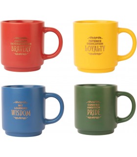 Set De 4 Tazas Harry Potter Con Soporte De Metal Porcelana 300 mls