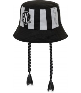 Gorro Pesquero Rayas Grises Con Trenzas Wednesday Miércoles Addams