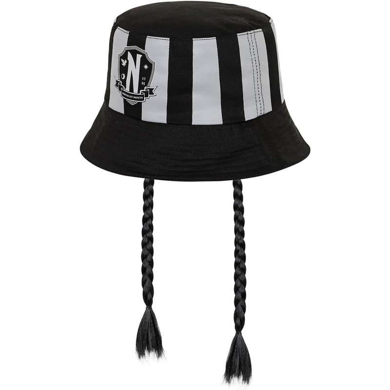 Gorro Pesquero Rayas Grises Con Trenzas Wednesday Miércoles Addams