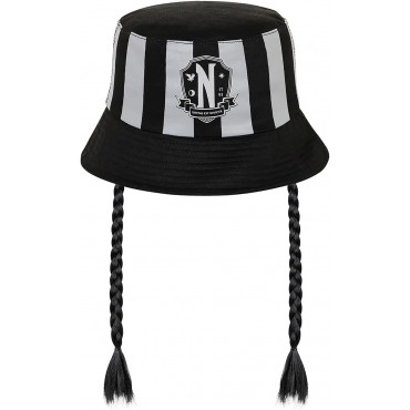Gorro Pesquero Rayas Grises Con Trenzas Wednesday Miércoles Addams