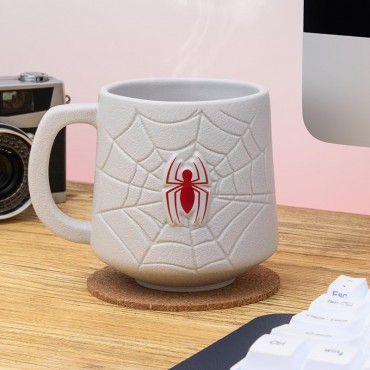 Taza 3D Telaraña Y Logo Spider-Man Cerámica 500 mls