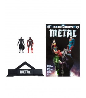 Figuras Batman Who Laughs + Batman Rojo + Cómic + Display Dark Knights Metal 8 cms