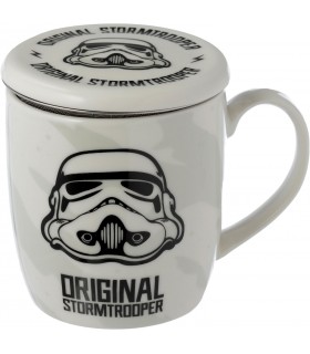 Taza Stormtrooper Star Wars Porcelana con Tapa y Filtro Colador para Infusiones 400 mls