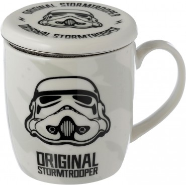 Taza Stormtrooper Star Wars Porcelana con Tapa y Filtro Colador para Infusiones 400 mls