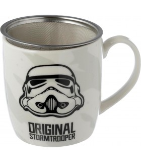Taza Stormtrooper Star Wars Porcelana con Tapa y Filtro Colador para Infusiones 400 mls