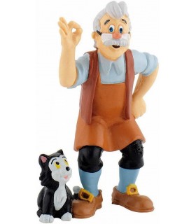 Figura Gepetto y Gato Fígaro Pinocho Disney 8 cms