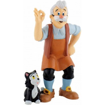 Figura Gepetto y Gato Fígaro Pinocho Disney 8 cms