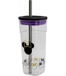 Vaso Minnie Mouse Cube Disney Acrílico Con Pajita De Acero 540 mls