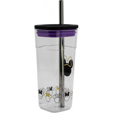 Vaso Minnie Mouse Cube Disney Acrílico Con Pajita De Acero 540 mls