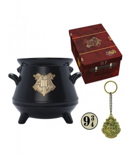 Caja Regalo Harry Potter Taza Cerámica 400 mls + Llavero Hogwarts + Pin Andén 9 3/4