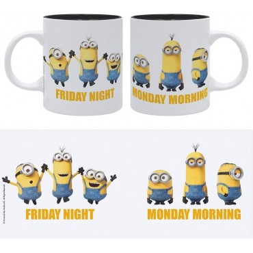 Taza Los Minions Friday Night Vs Monday Morning Cerámica 320 mls