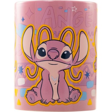 Taza Con Funda De Peluche Angel Lilo & Stitch Disney Cerámica 440 mls