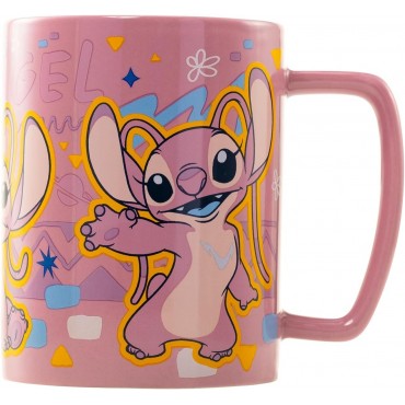Taza Con Funda De Peluche Angel Lilo & Stitch Disney Cerámica 440 mls