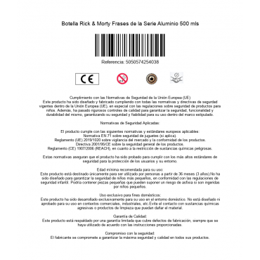 Botella Rick & Morty Frases de la Serie Aluminio 500 mls