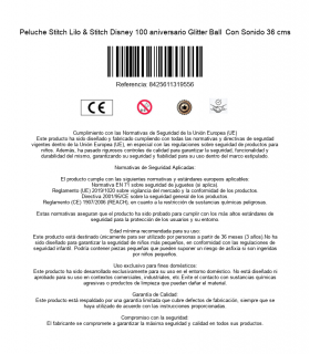 Peluche Stitch Lilo & Stitch Disney 100 aniversario Glitter Ball  Con Sonido 36 cms