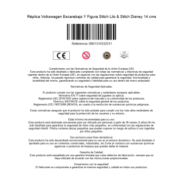 Réplica Volkswagen Escarabajo Y Figura Stitch Lilo & Stitch Disney 14 cms
