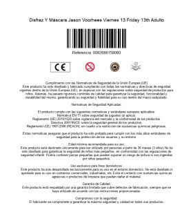 Disfraz Y Máscara Jason Voorhees Viernes 13 Friday 13th Adulto