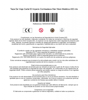 Taza De Viaje Cartel El Imperio Contraataca Star Wars Metálica 400 mls