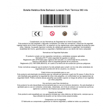 Botella Metálica Bote Barbasol Jurassic Park Térmica 380 mls