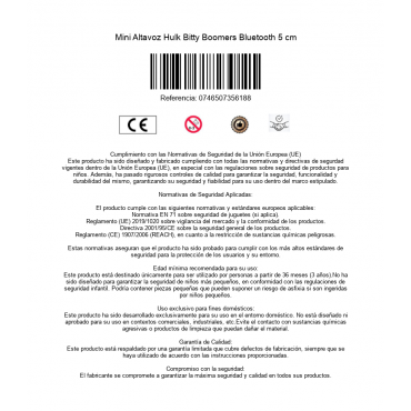 Mini Altavoz Hulk Bitty Boomers Bluetooth 5 cm
