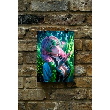 Placa Decorativa Mitsuri Kanroji Demon Slayer Metálica Póster HD 