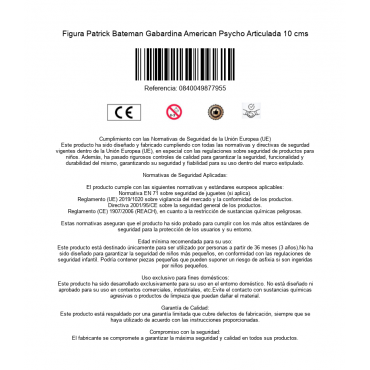 Figura Patrick Bateman Gabardina American Psycho Articulada 10 cms