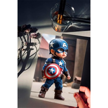 Placa Decorativa Baby Capitán América CHIBI Marvel Metálica Cuadro Póster HD