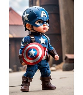 Placa Decorativa Baby Capitán América CHIBI Marvel Metálica Cuadro Póster HD