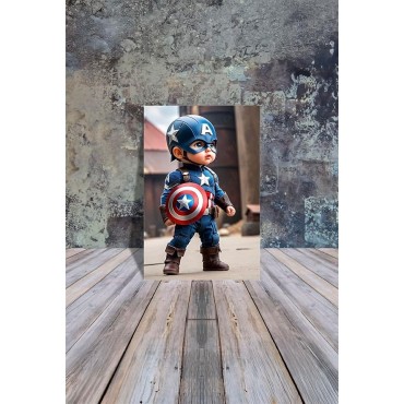 Placa Decorativa Baby Capitán América CHIBI Marvel Metálica Cuadro Póster HD